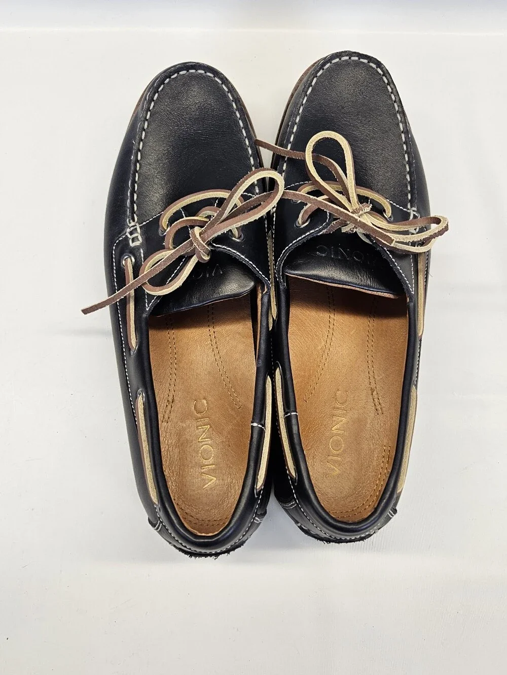 Vionic Lloyd Boat Shoes Mens Navy Blue Leather Lace Up Support Comfort 11.5 Work